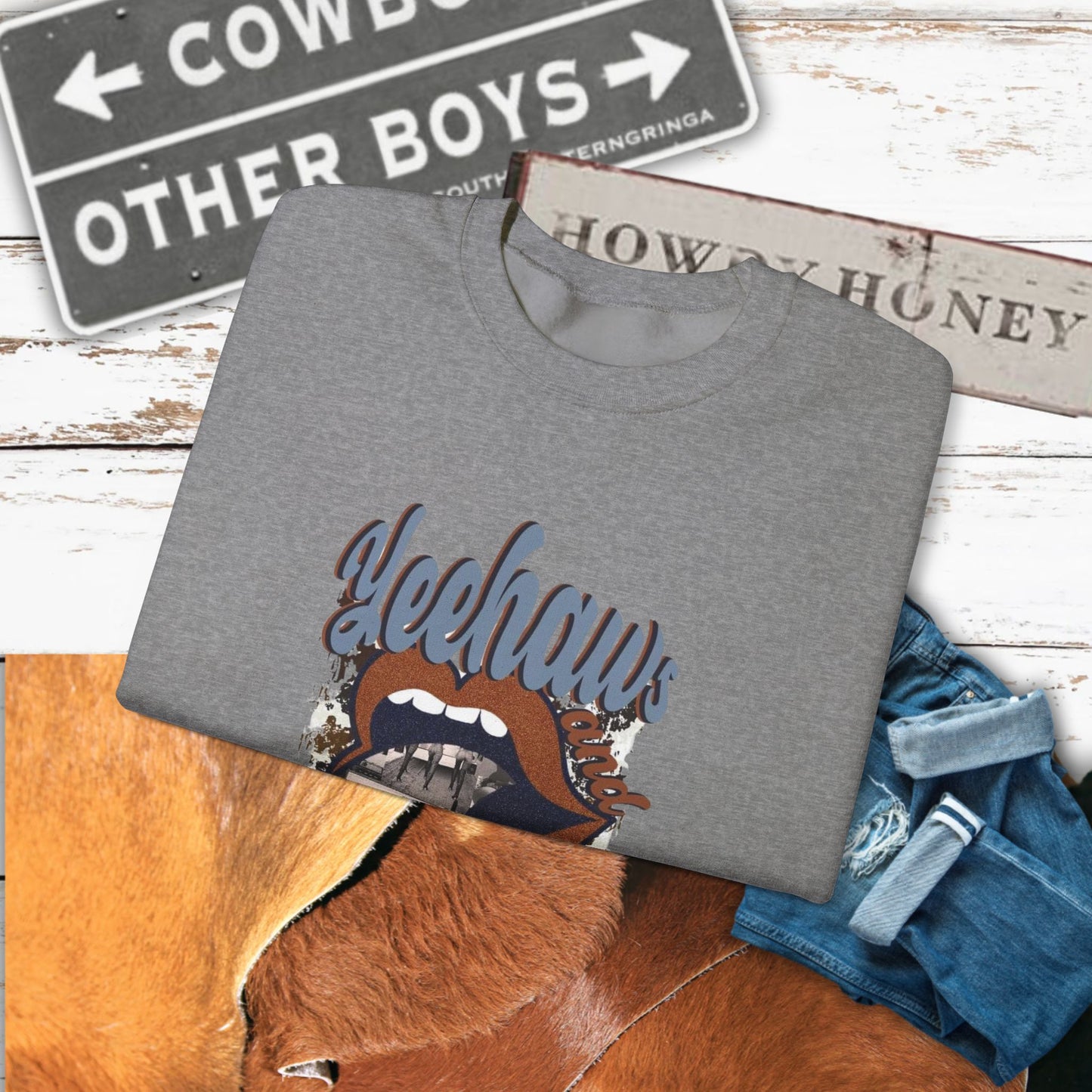 Yeehaw Hęllnaws Cowboy Vibes Crewneck