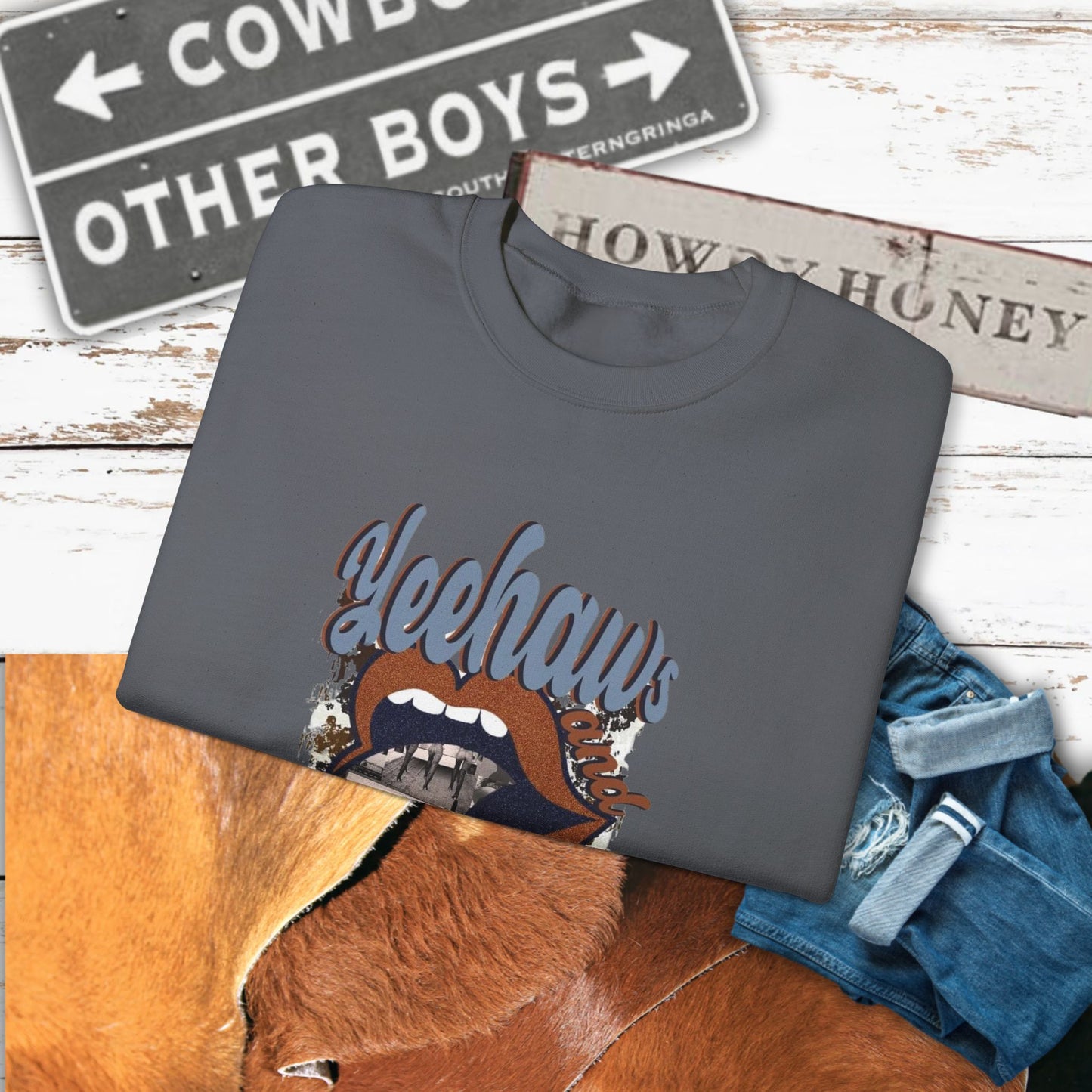 Yeehaw Hęllnaws Cowboy Vibes Crewneck