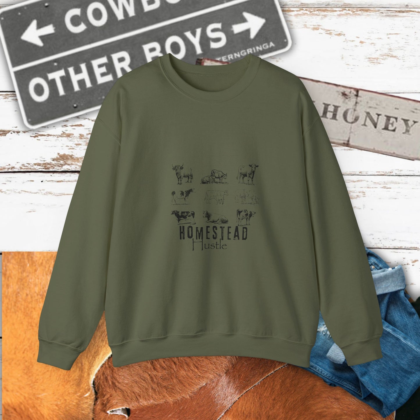 Homestead Hustle Crewneck Cozy Farmhouse Style