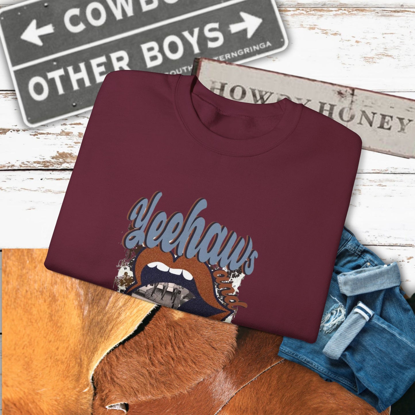 Yeehaw Hęllnaws Cowboy Vibes Crewneck