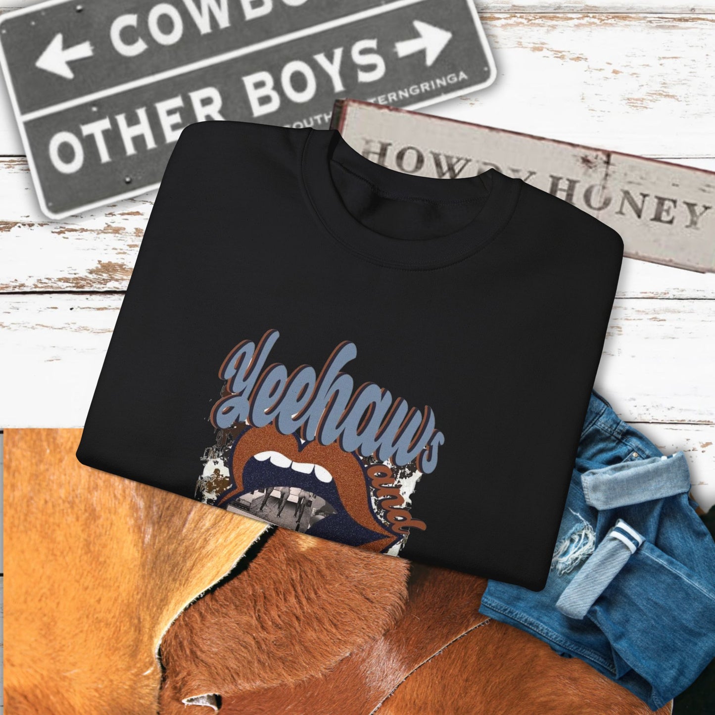 Yeehaw Hęllnaws Cowboy Vibes Crewneck