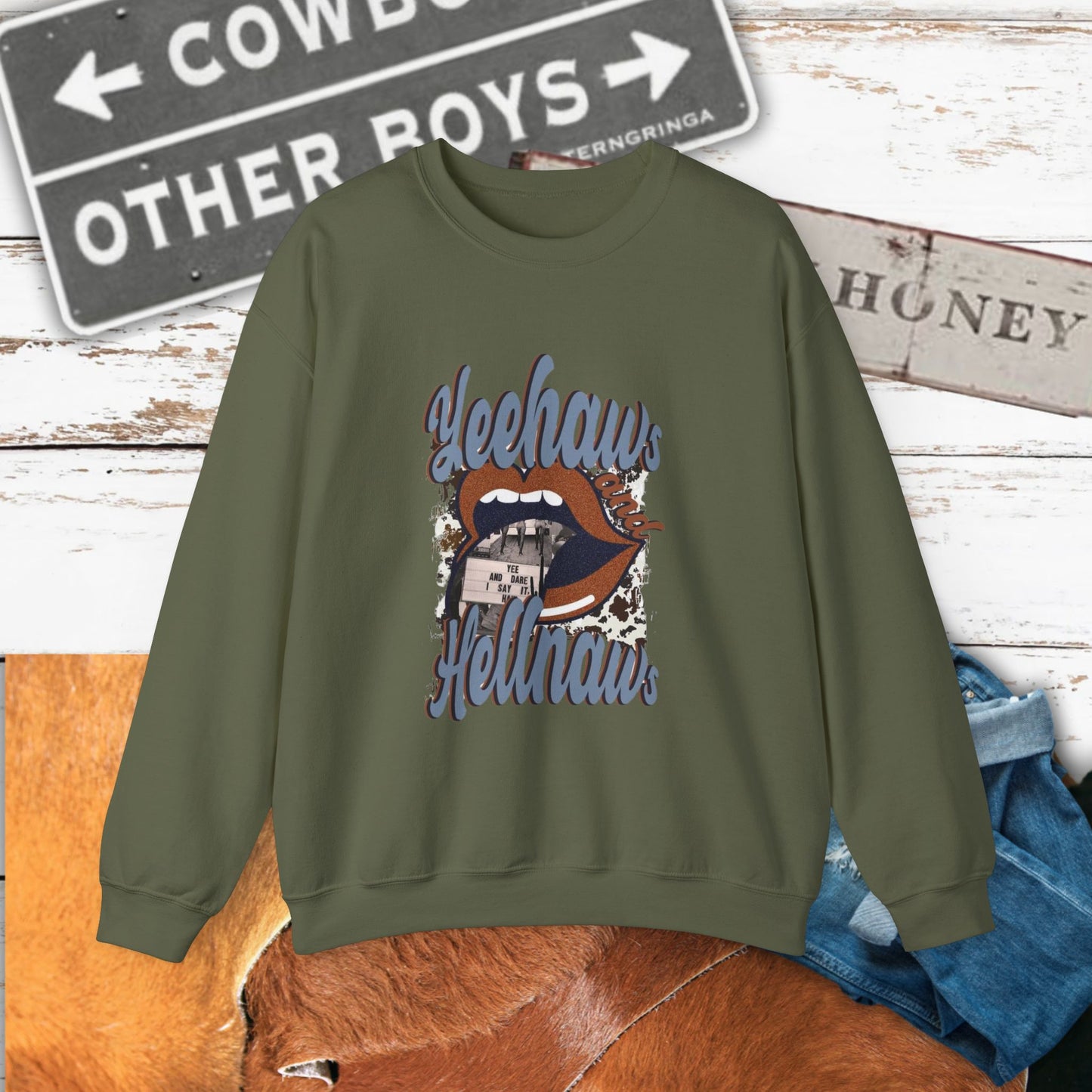 Yeehaw Hęllnaws Cowboy Vibes Crewneck