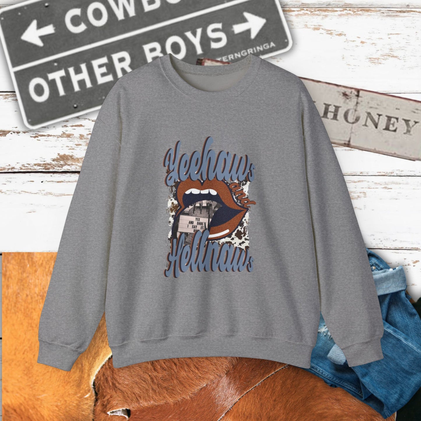 Yeehaw Hęllnaws Cowboy Vibes Crewneck