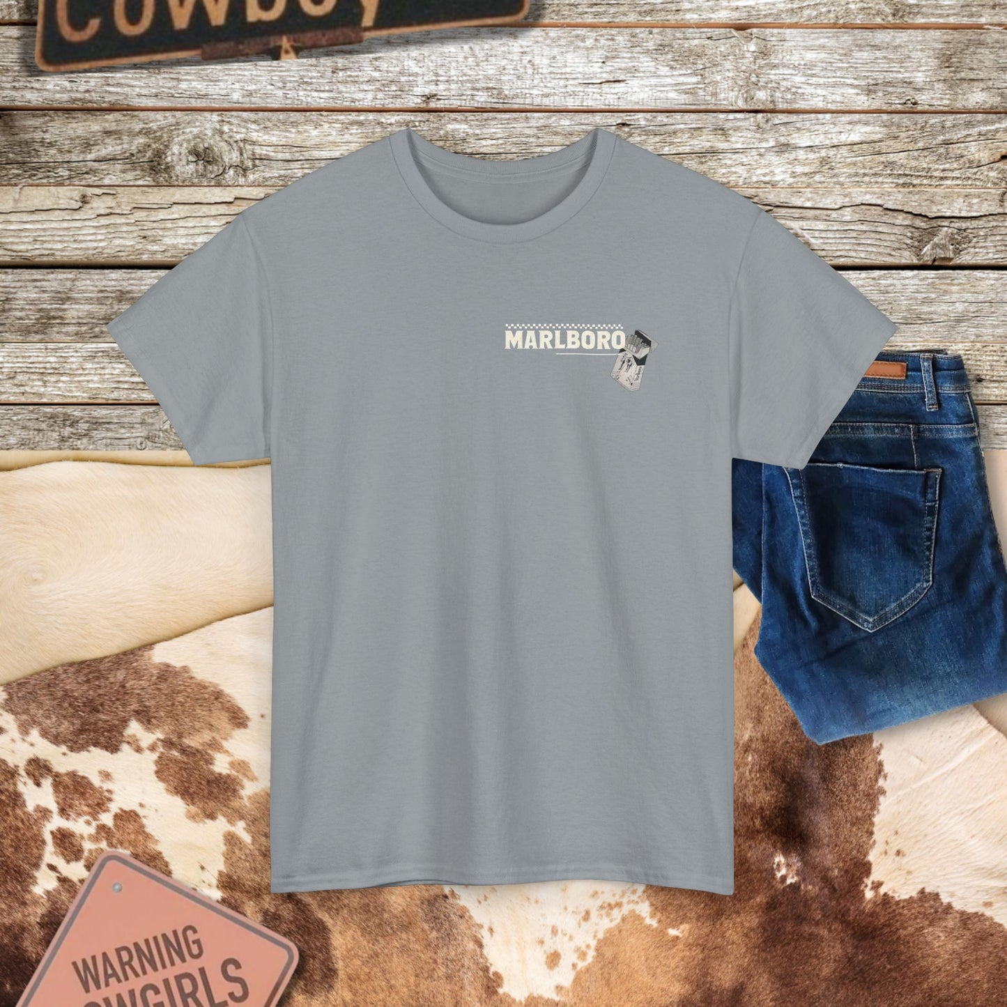 Vintage Marlboro Country Unisex Heavy Cotton Tee - Cowboy Style Graphic T-Shirt