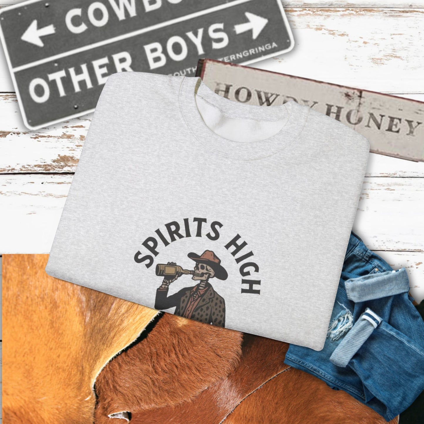 Spirits High Cowboy Skeleton Crewneck