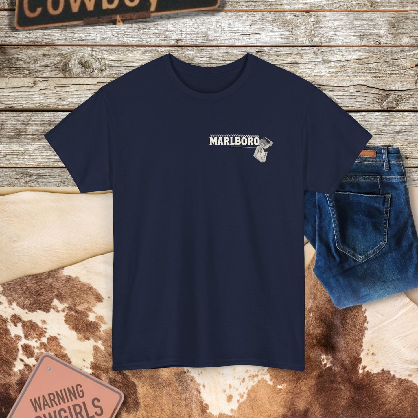 Vintage Marlboro Country Unisex Heavy Cotton Tee - Cowboy Style Graphic T-Shirt