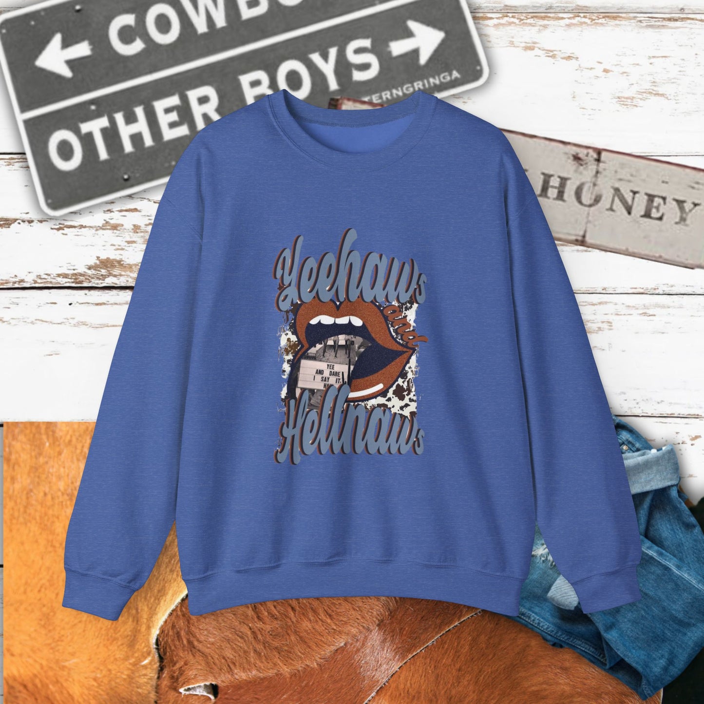 Yeehaw Hęllnaws Cowboy Vibes Crewneck