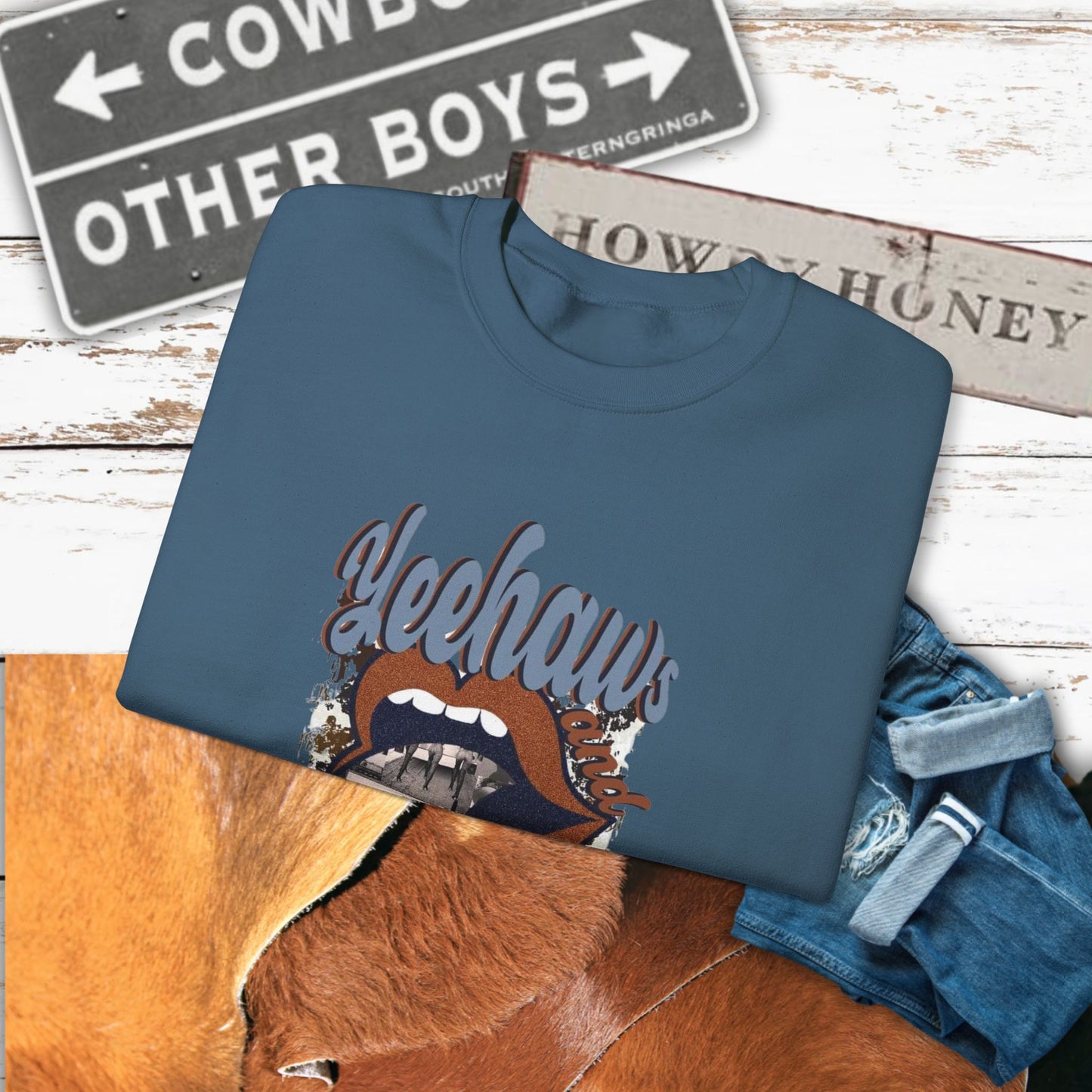 Yeehaw Hęllnaws Cowboy Vibes Crewneck