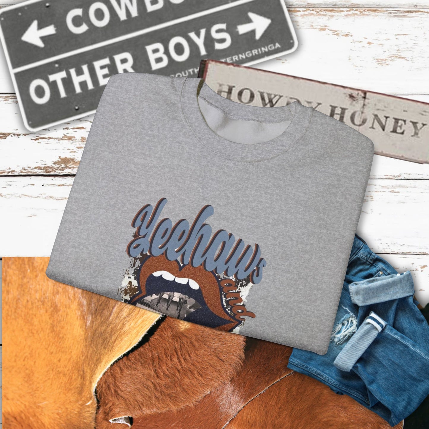 Yeehaw Hęllnaws Cowboy Vibes Crewneck