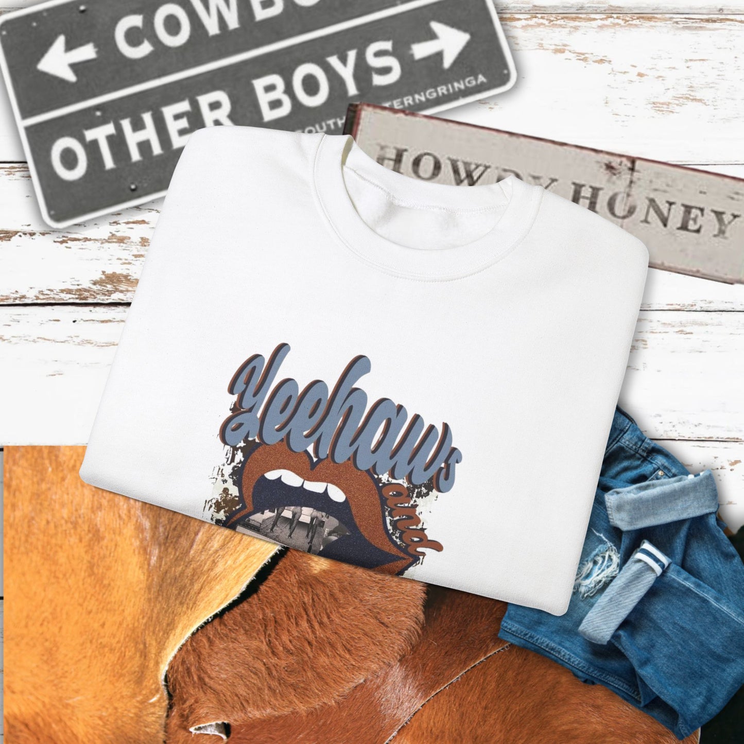 Yeehaw Hęllnaws Cowboy Vibes Crewneck