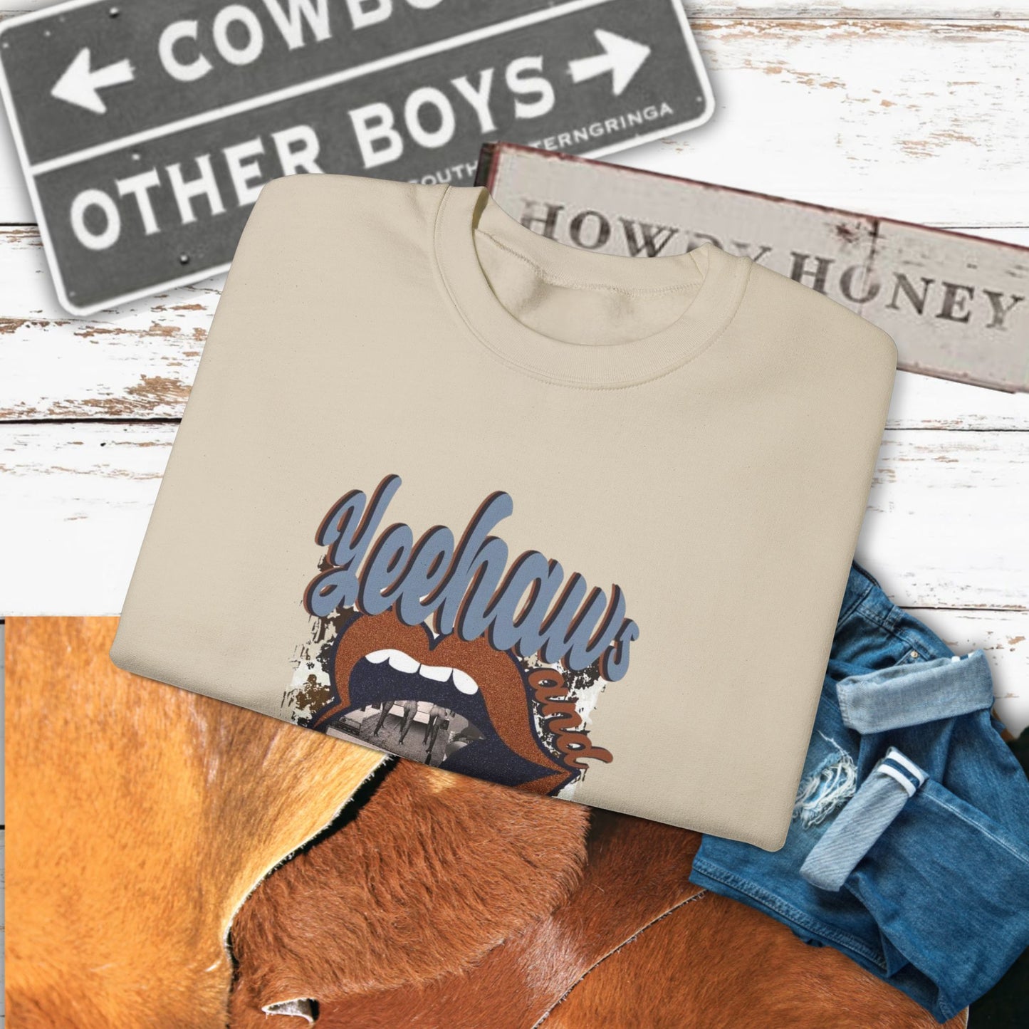 Yeehaw Hęllnaws Cowboy Vibes Crewneck