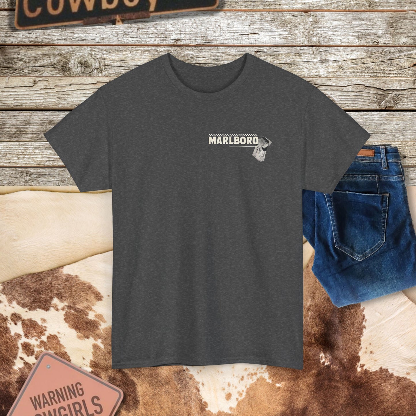 Vintage Marlboro Country Unisex Heavy Cotton Tee - Cowboy Style Graphic T-Shirt