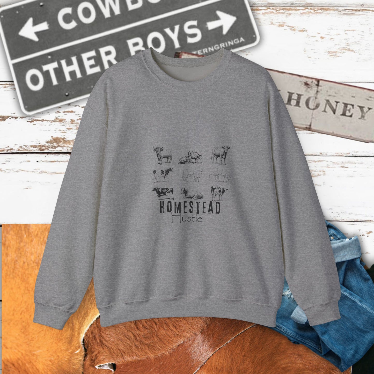 Homestead Hustle Crewneck Cozy Farmhouse Style