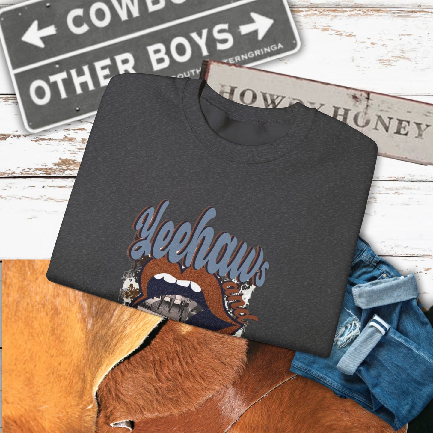 Yeehaw Hęllnaws Cowboy Vibes Crewneck