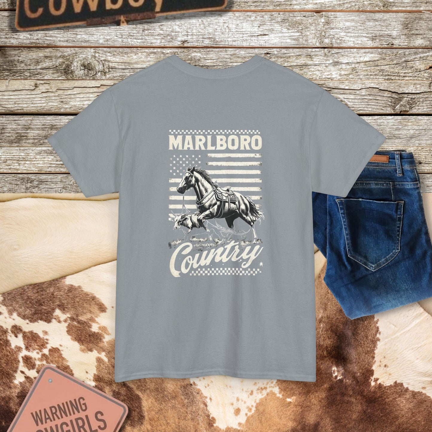 Vintage Marlboro Country Unisex Heavy Cotton Tee - Cowboy Style Graphic T-Shirt