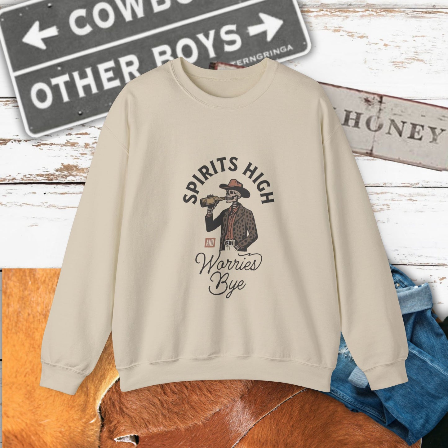 Spirits High Cowboy Skeleton Crewneck