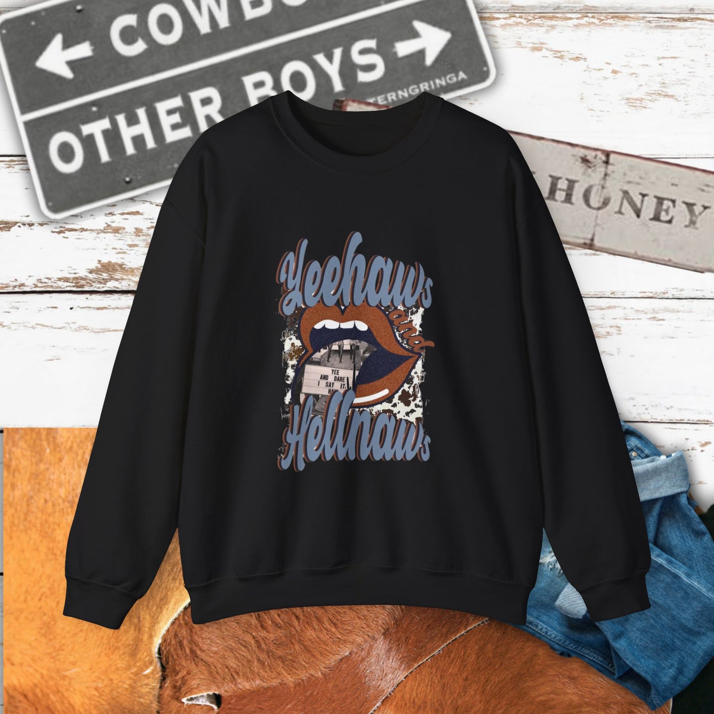 Yeehaw Hęllnaws Cowboy Vibes Crewneck