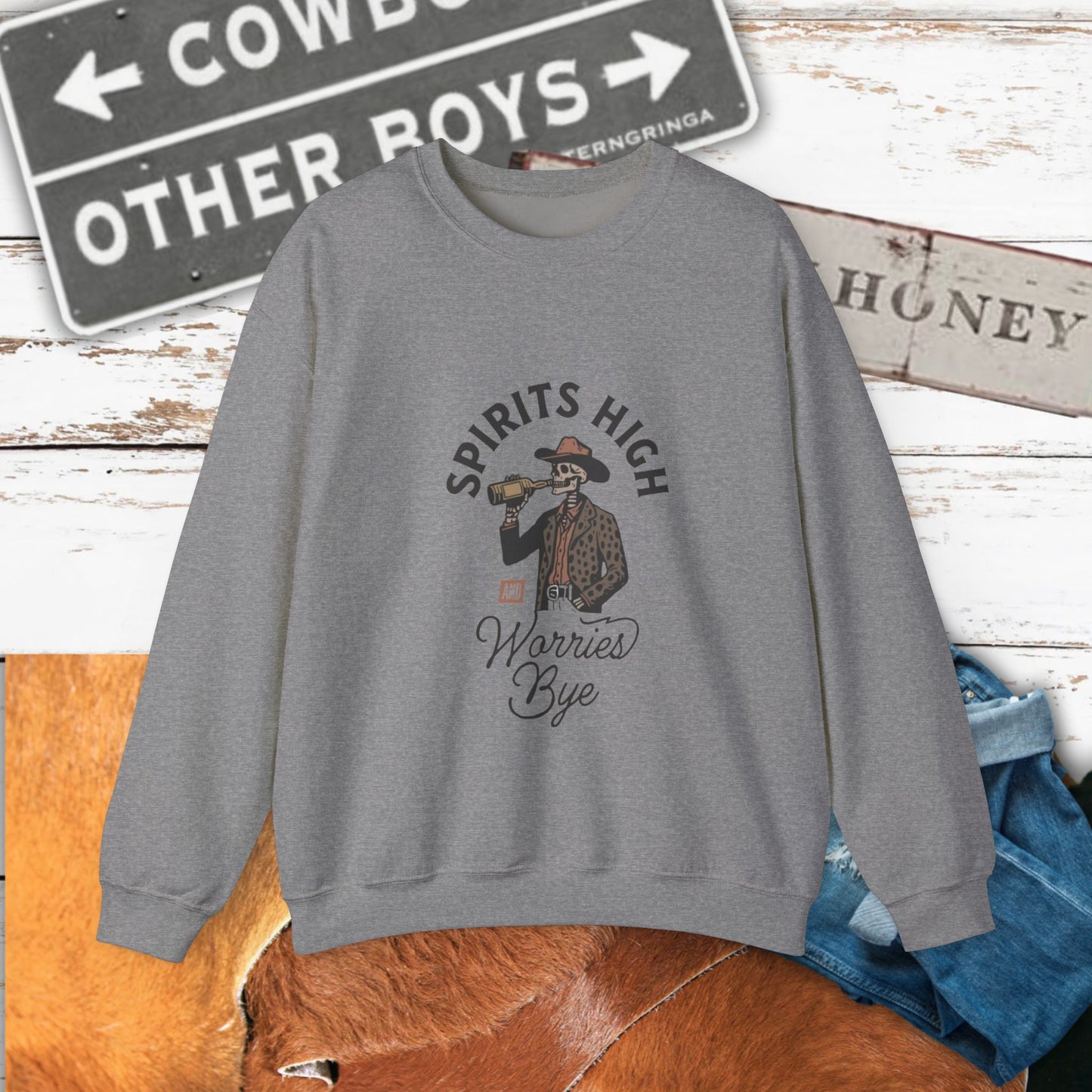 Spirits High Cowboy Skeleton Crewneck