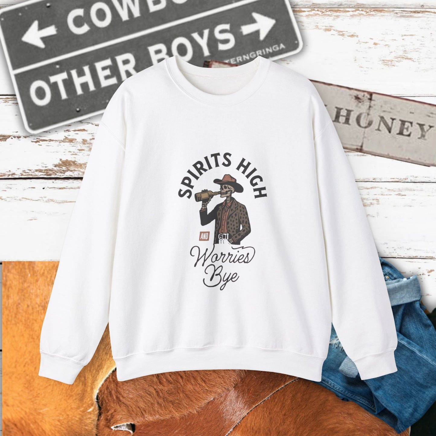 Spirits High Cowboy Skeleton Crewneck