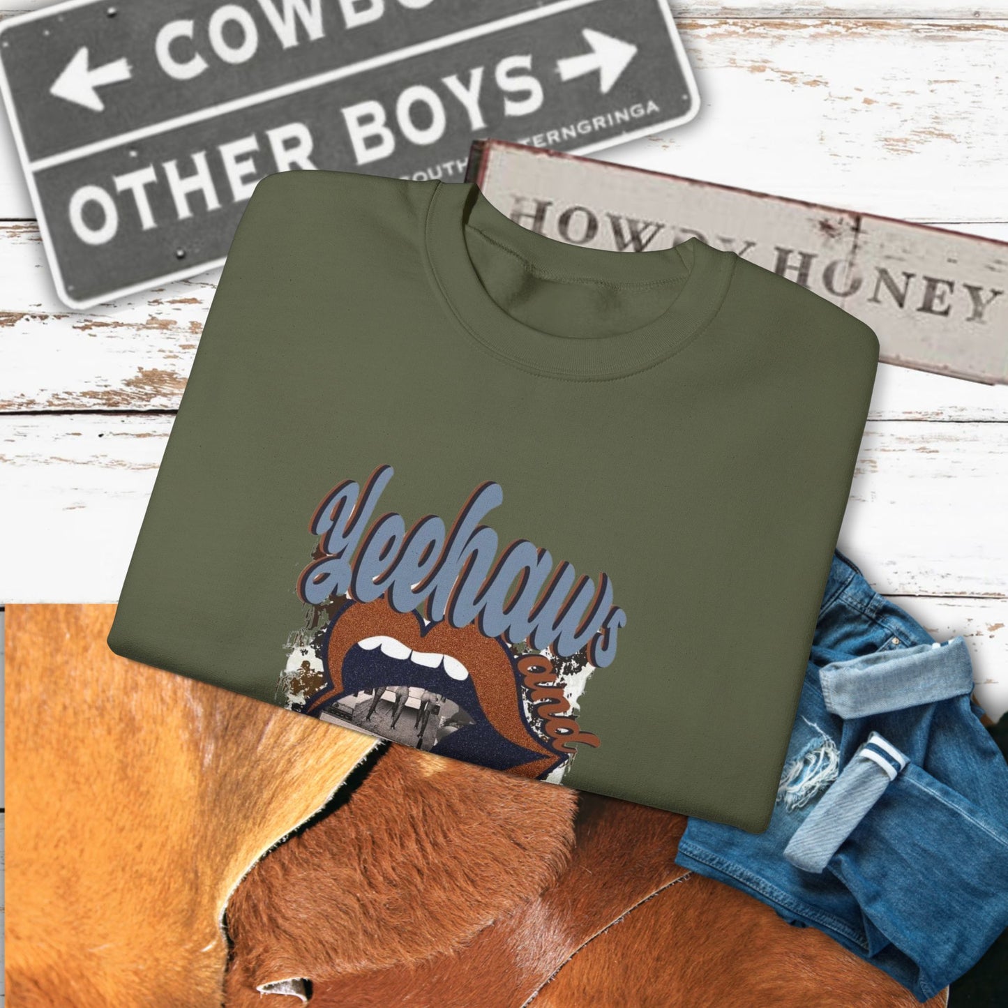 Yeehaw Hęllnaws Cowboy Vibes Crewneck