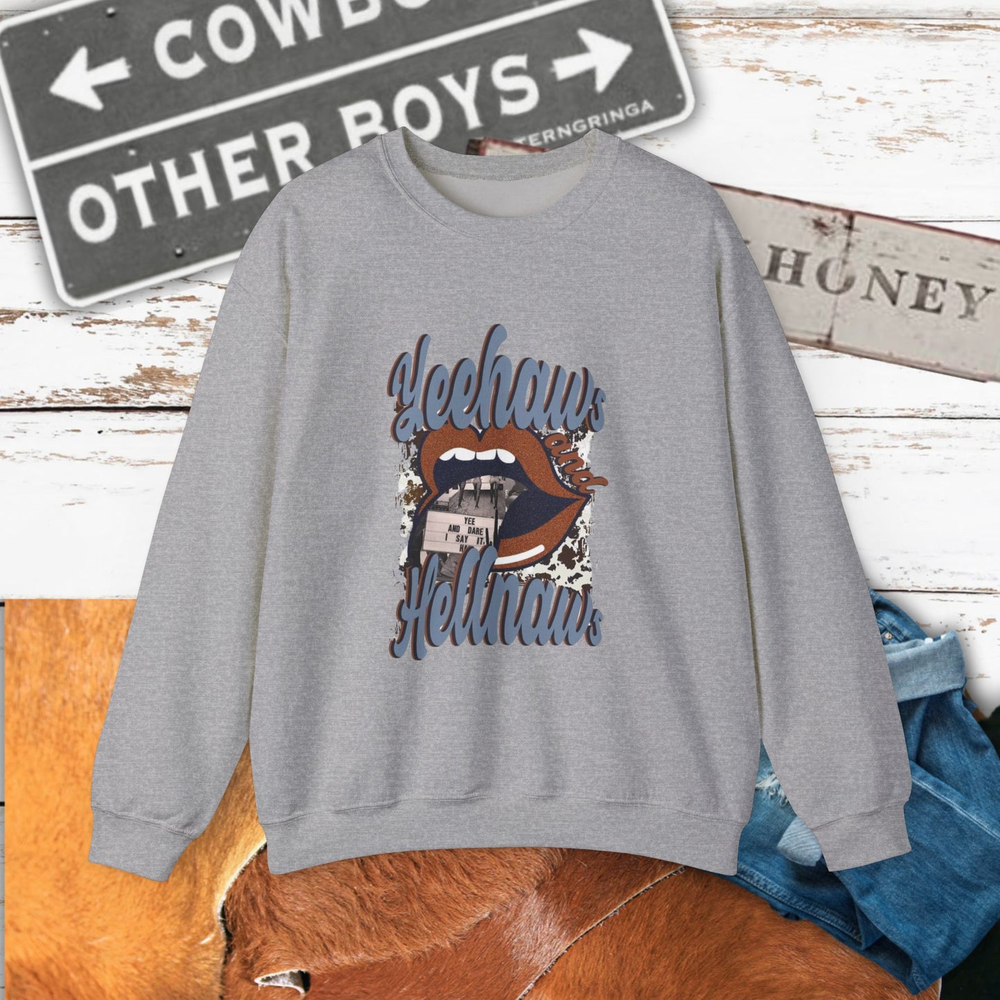 Yeehaw Hęllnaws Cowboy Vibes Crewneck