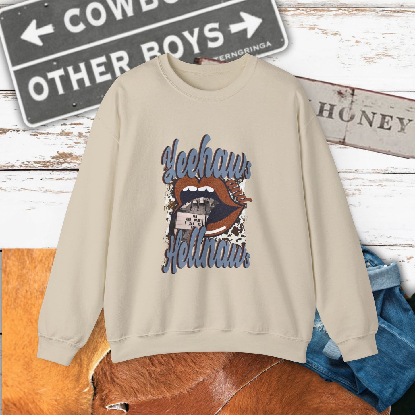 Yeehaw Hęllnaws Cowboy Vibes Crewneck