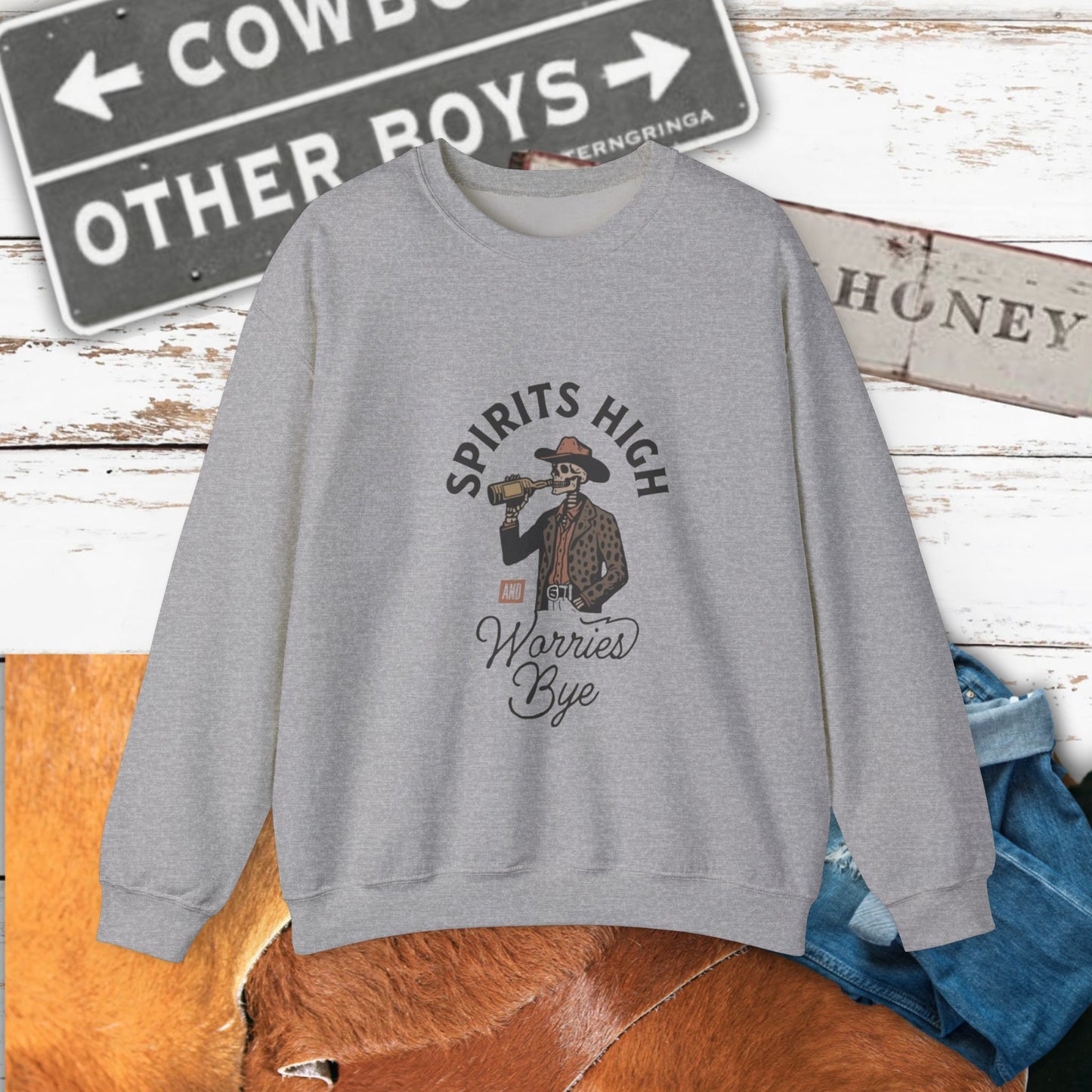 Spirits High Cowboy Skeleton Crewneck