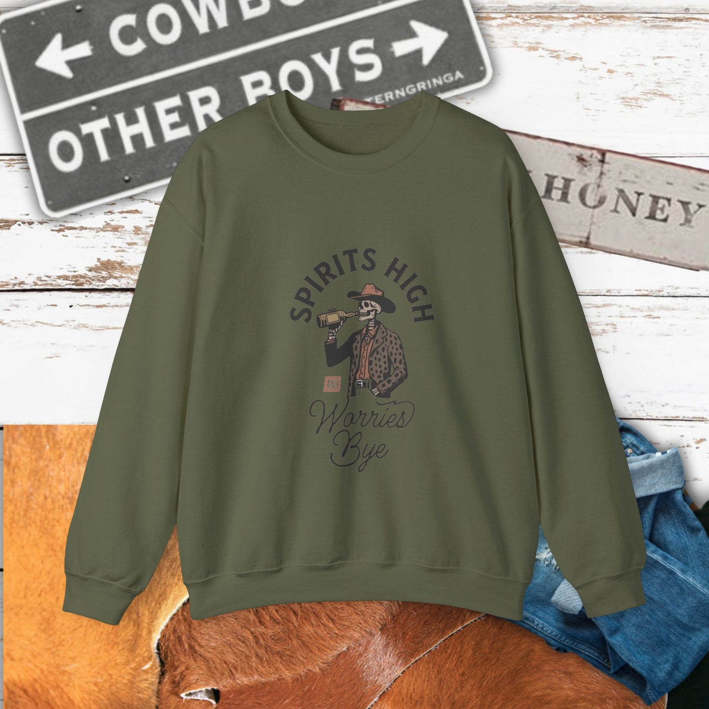 Spirits High Cowboy Skeleton Crewneck