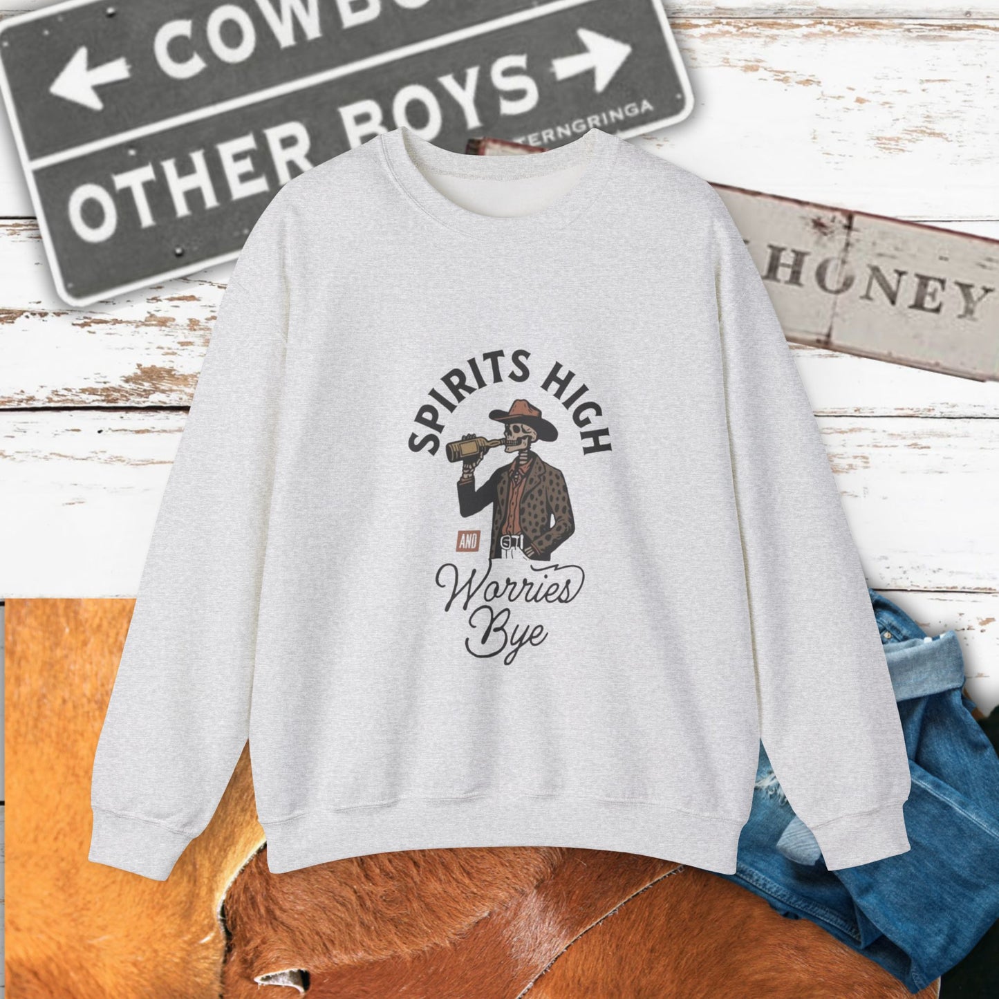 Spirits High Cowboy Skeleton Crewneck