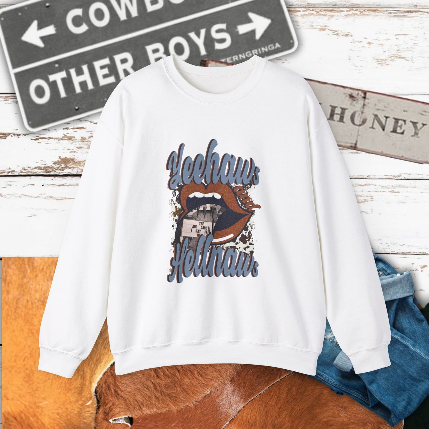 Yeehaw Hęllnaws Cowboy Vibes Crewneck