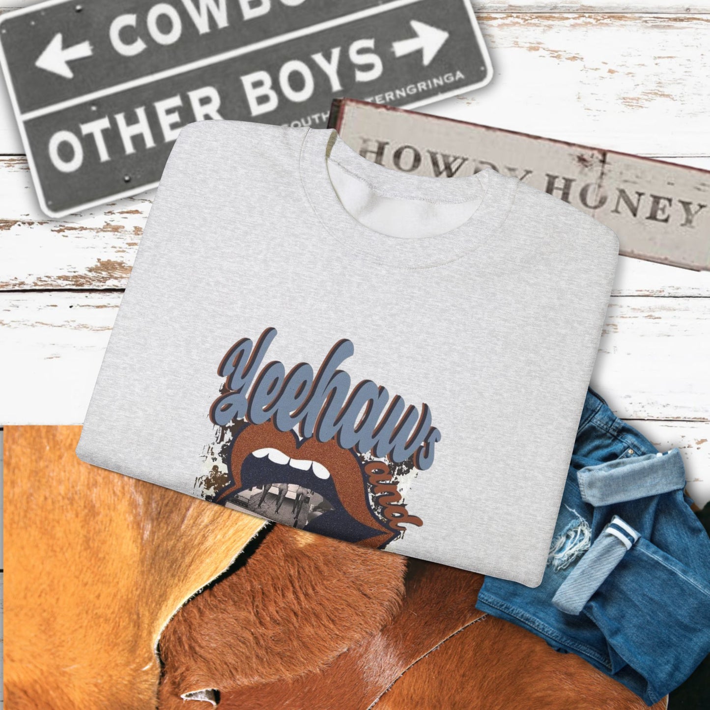 Yeehaw Hęllnaws Cowboy Vibes Crewneck