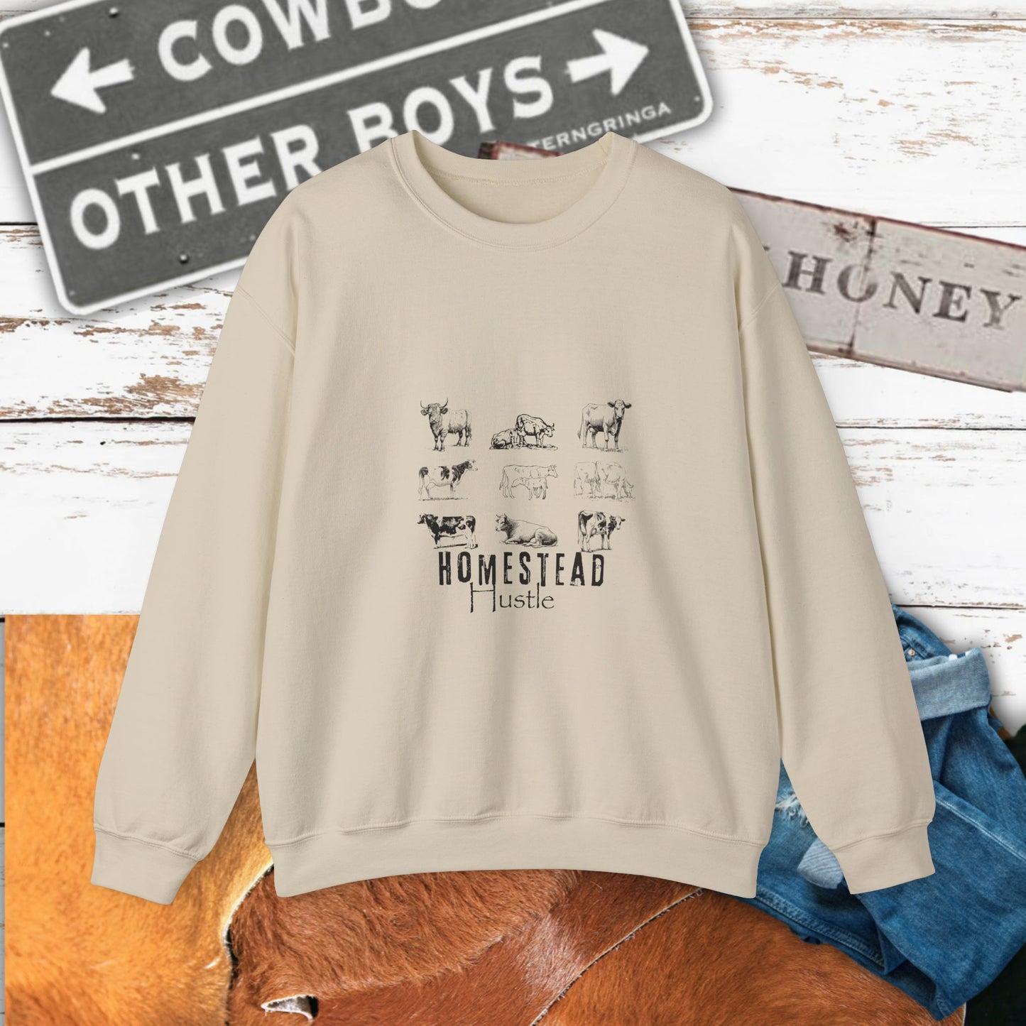 Homestead Hustle Crewneck Cozy Farmhouse Style