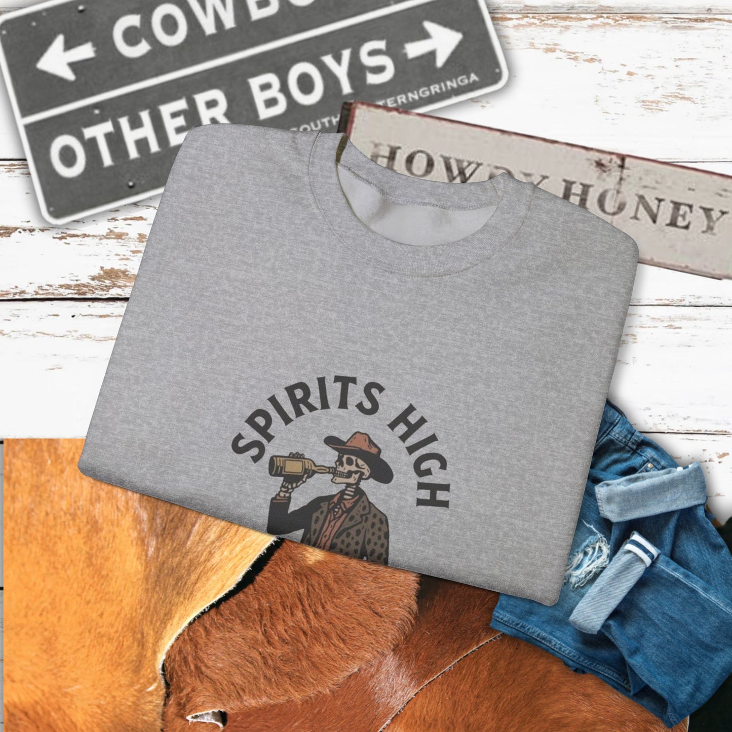 Spirits High Cowboy Skeleton Crewneck